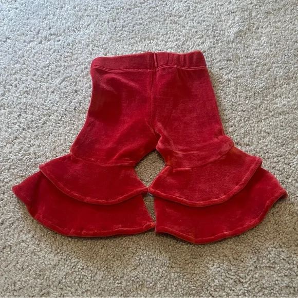 Kate Quinn Anne Pant Cardinal Red Velour Double Ruffle Bell Bottoms | 3–6m NWT - Picture 4 of 4